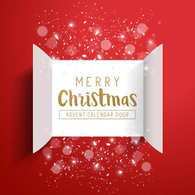 Advent takvimi kar taneleri ve glitter ile açılan kapılar.