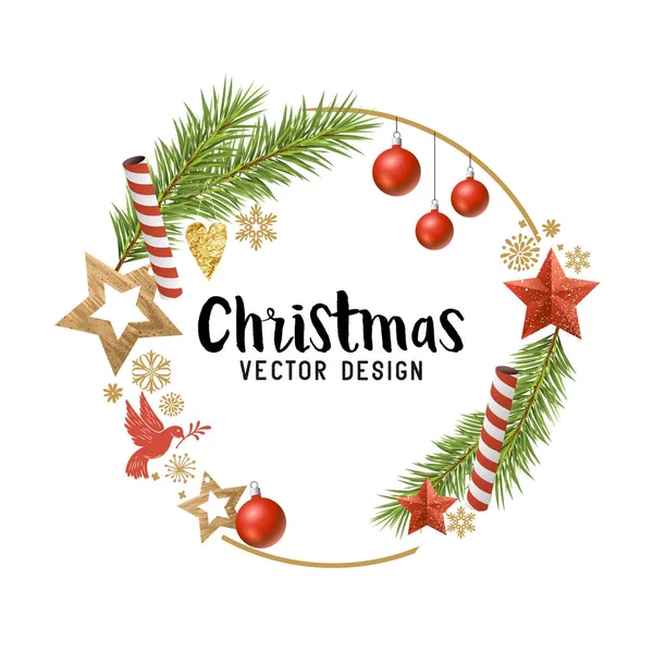 Fenyő fa branche zeneszerzést, karácsonyi díszek — Stock Vector