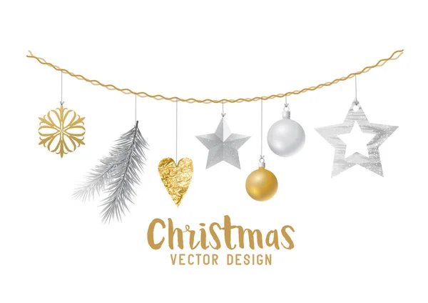 Рождественские украшения из серебра и золота — стоковый вектор