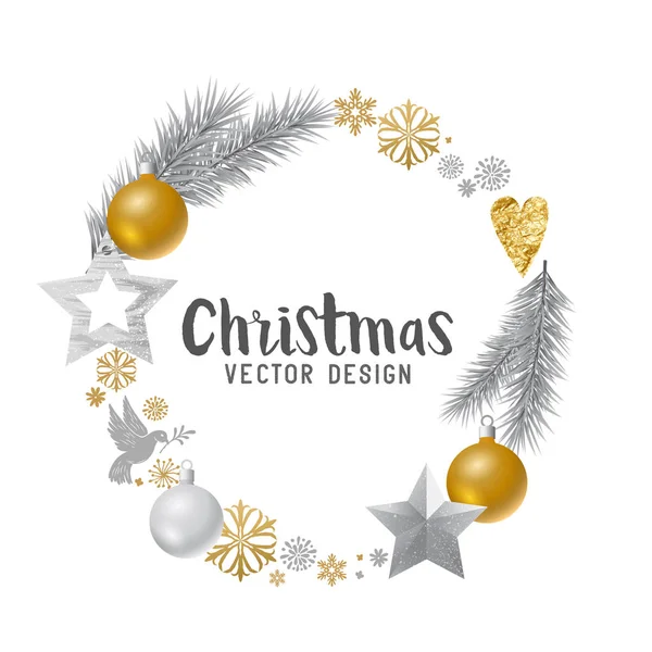 Silver and gold decorated Christmas Wreath — Stock Vector