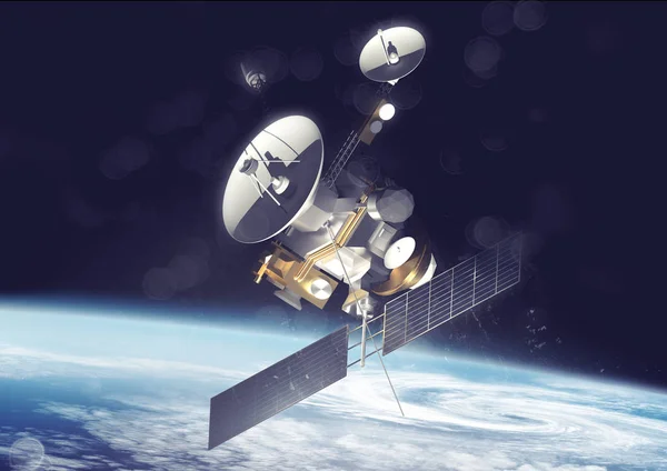 Satellitenkommunikation im Weltraum — Stockfoto