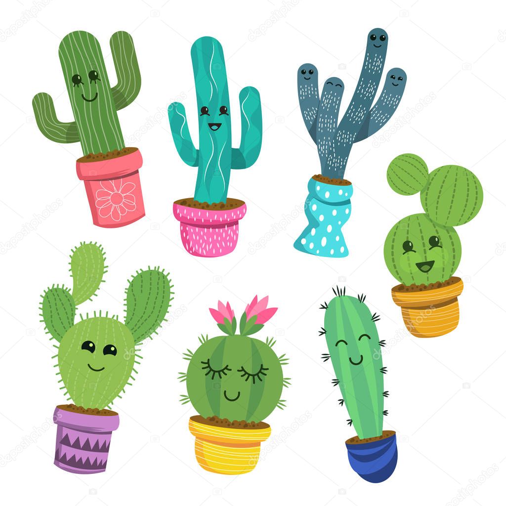 Happy Cactus Plant Characters