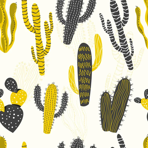 Cactus y plantas suculentas patrón sin costura — Vector de stock