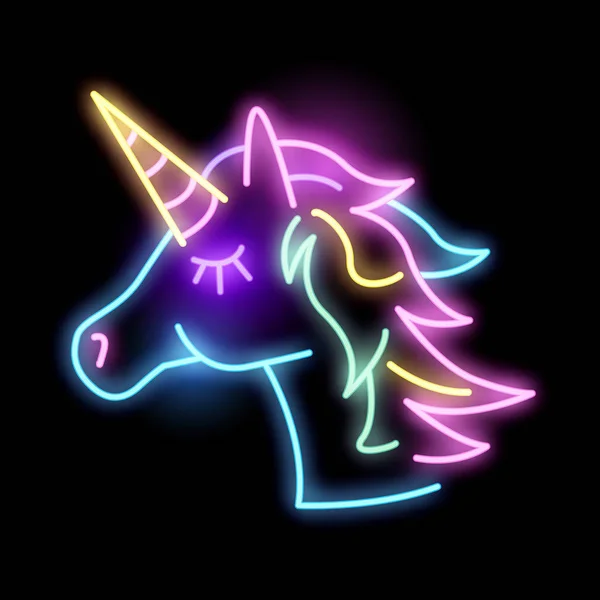 Warna-warni Neon Unicorn Light Sign - Stok Vektor