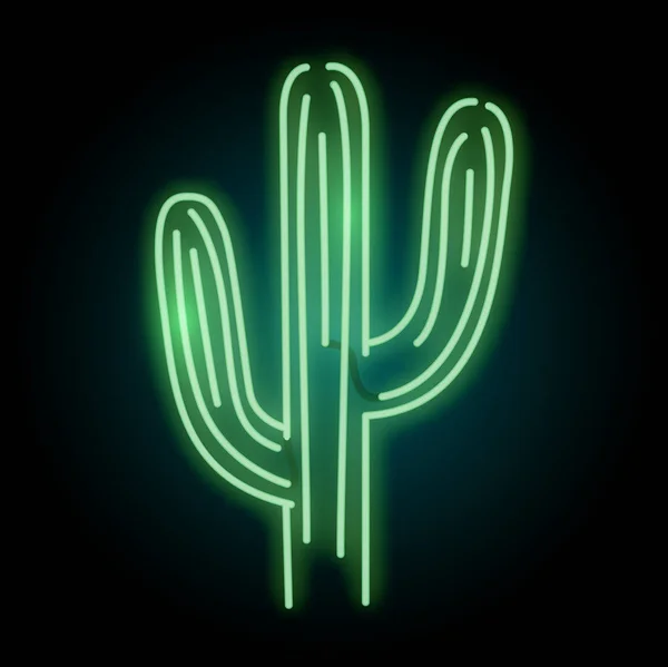 Neon Glowing Cactus Plant Light Sign — Stock Vector