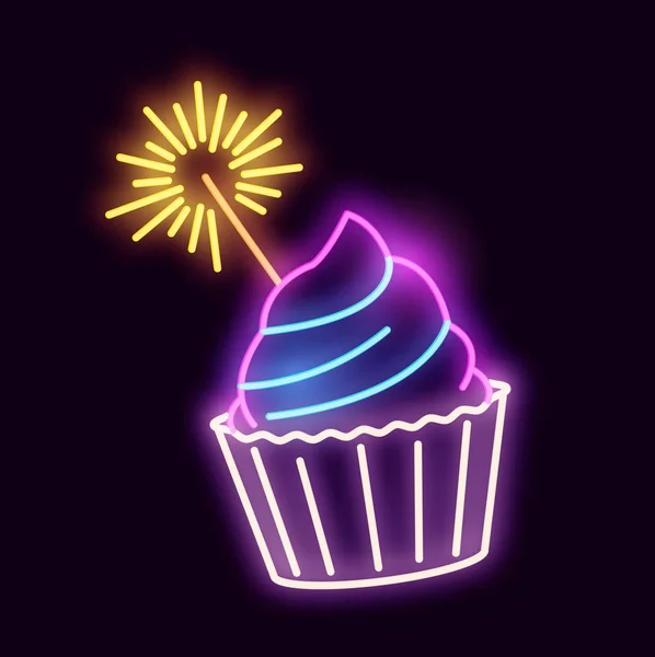 Neon Cupcake mit Wunderkerze — Stockvektor