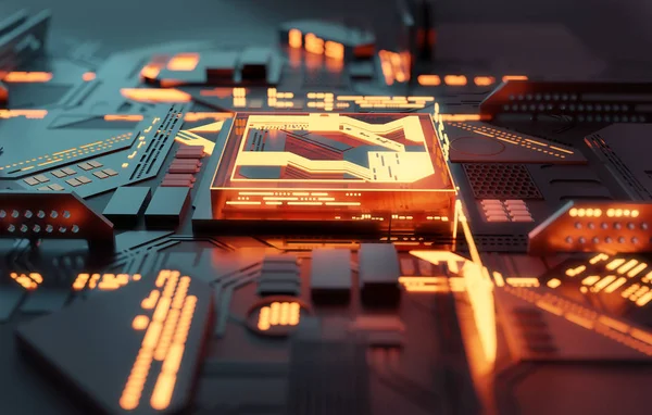 Computer glühende futuristische CPU-Prozessor-Konzept — Stockfoto