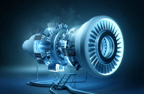 Концепция инженерно-футуристического светящегося двигателя — стоковое фото