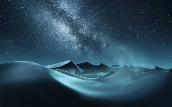 Dune di sabbia e la Via Lattea di notte — Foto Stock