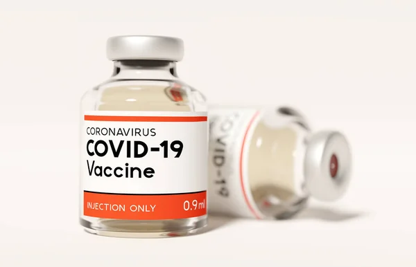 Couple Glass Bottle Vials Covid Coronavirus Vaccine Funding Research Concept — Stock Photo, Image