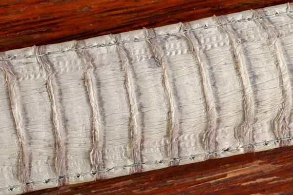 Detalj av ormskinnsbälte. En närbild av ett bälte av de mest veno — Stockfoto