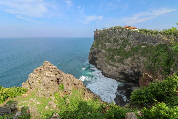 Panorama Okyanus Kıyısı Bak Cliff Çiçek Yeşil Başlıklı Dikey Uçurum — Stok fotoğraf