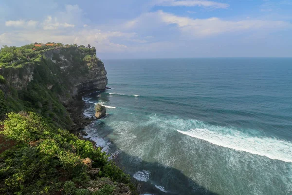 Panorama Okyanus Kıyısı Bak Cliff Çiçek Yeşil Başlıklı Dikey Uçurum — Stok fotoğraf
