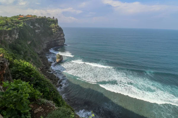 Panorama Okyanus Kıyısı Bak Cliff Çiçek Yeşil Başlıklı Dikey Uçurum — Stok fotoğraf
