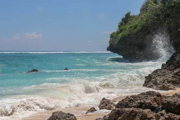 Spiaggia Pantai Gunung Payung Con Sabbia Fine Dorata Bali Acqua — Foto Stock