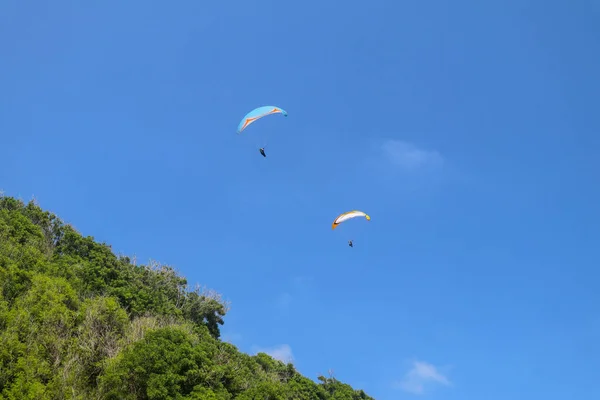 Paragliding Sky Two Single Paragliders Flying Bright Sunny Day Tropical — Stock Photo, Image