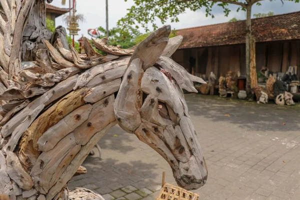 Pegasus horse statue. Art and work of Balinese artists. Wooden a