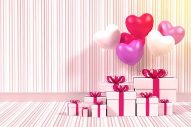 Beyaz hediye kutusu ile balon kalp keskin