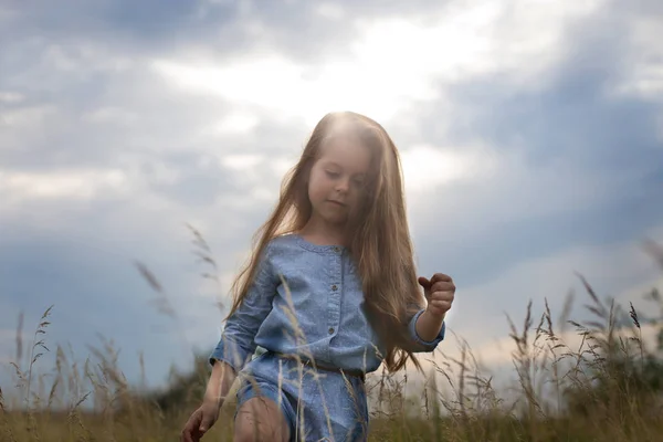 Горизонтальное фото шестилетней девочки с длинными волосами — стоковое фото