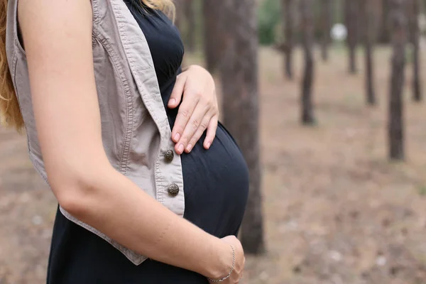 Pregnant Woman Put Her Hands Her Belly — Stock Photo, Image
