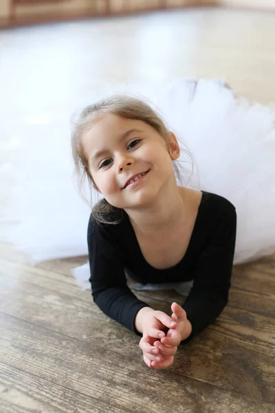 Little Ballerina Happy Relax Lesson Lying Floor Ballet Class — Stock Photo, Image