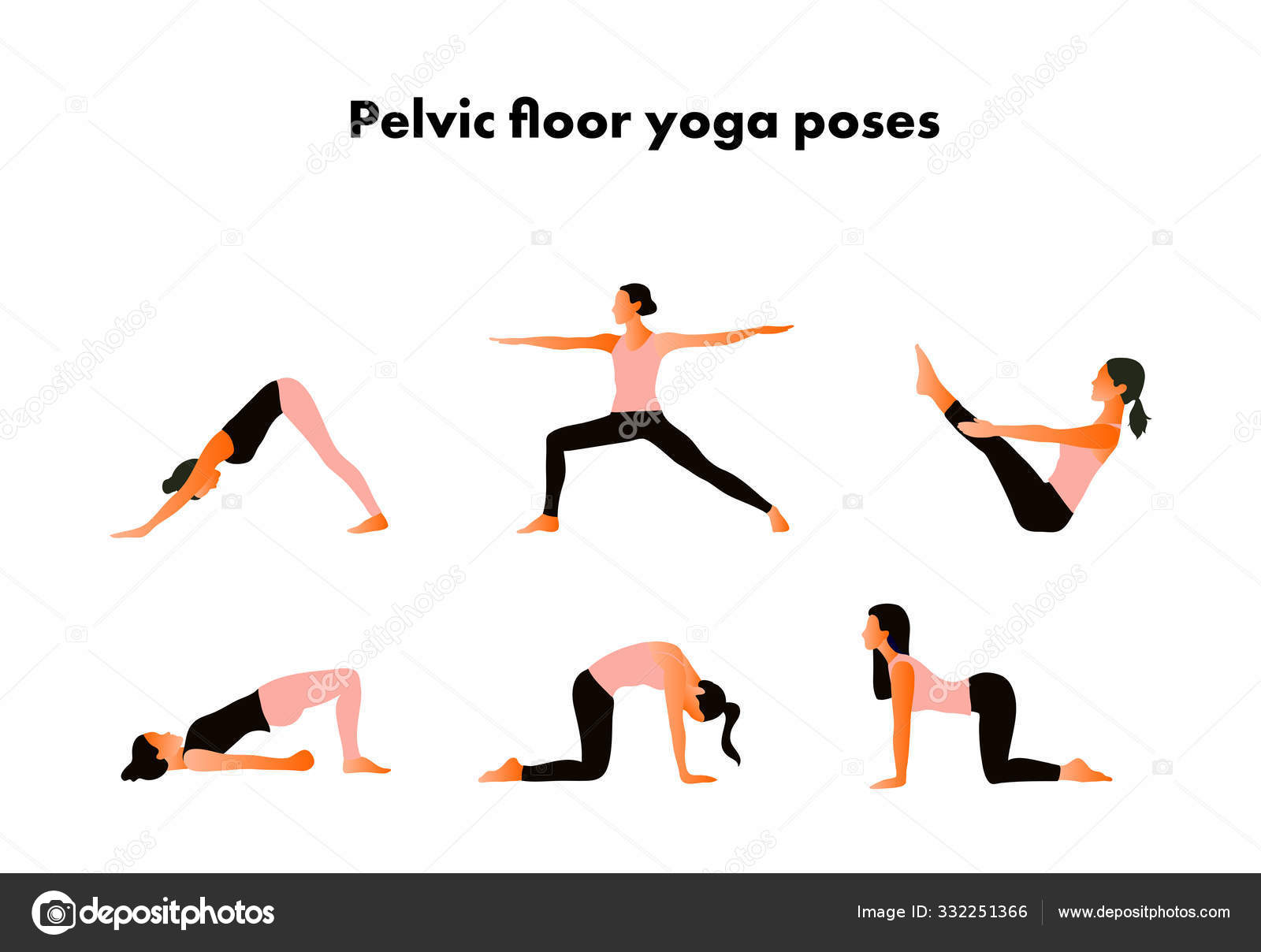 Pelvic Floor Yoga Poses Woman Health Yoga Asanas Vector Image By C Molotoka Vector Stock 332251366