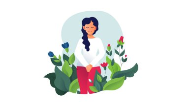 İdrar tutamama, sistit, istemsiz işeme kadın vektör ilüstrasyonu. Mesane sorunları. Menopoz, kadın sağlığı.