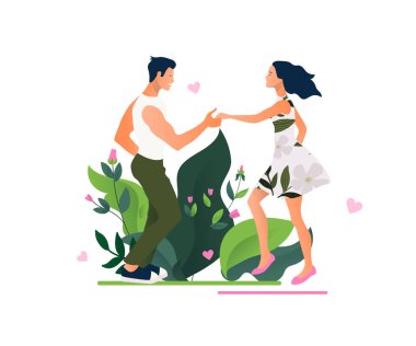 Sevgililer Günün kutlu olsun. Şehirde salsa sosu. Sokak dansı. Dans eden güzel bir çift. Aşık insanlar..