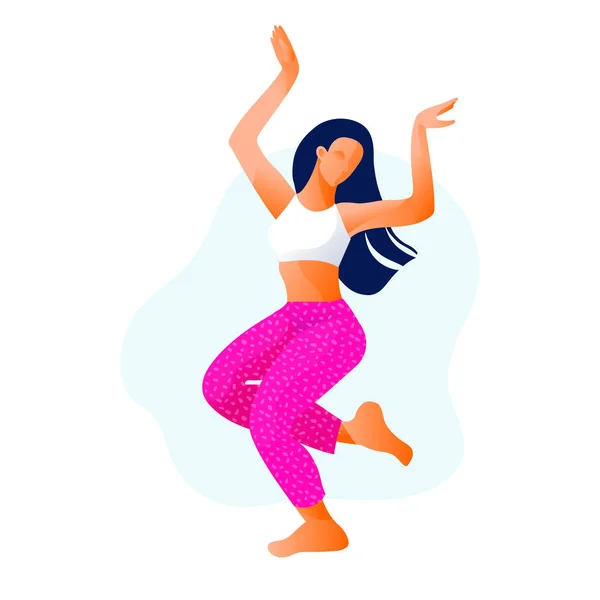 Happy dancing girl or woman dancing in fitness studio vector illustration. — 스톡 벡터