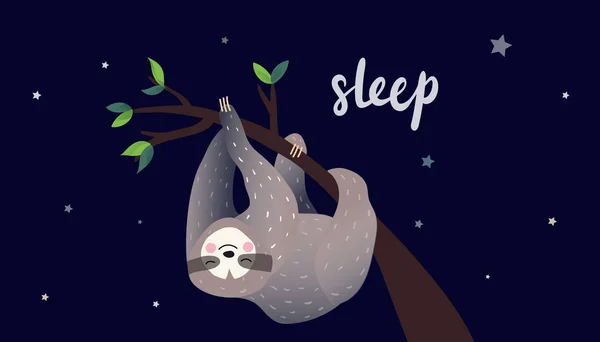 Słodki leniwy leniwiec śpiący na gałęzi tropikalnego drzewa. — Wektor stockowy