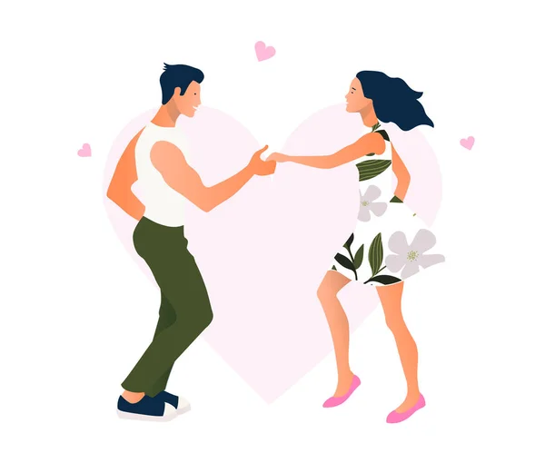 Feliz día de San Valentín. Salsa en la ciudad. Baile callejero. Hermosa pareja bailando. Gente enamorada . — Vector de stock