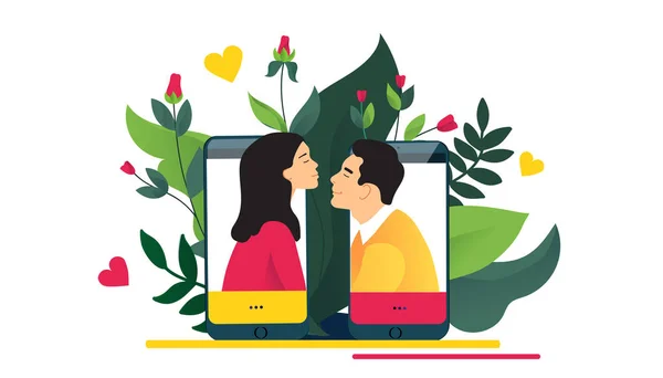 Εικονικές σχέσεις, online dating ή έννοια κοινωνικής δικτύωσης. — Διανυσματικό Αρχείο