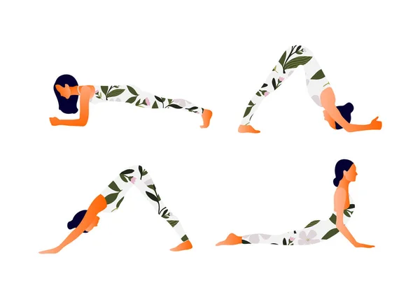 Yoga Downward and upward facing dog Woman health. — 스톡 벡터