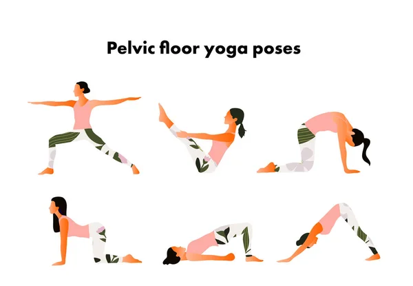 Beckenboden-Yoga-Posen. Frauengesundheit. Yoga-Asanas. — Stockvektor