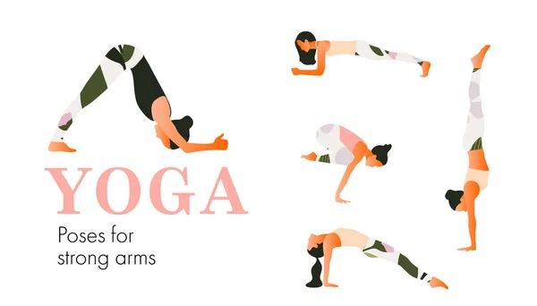 En uppsättning yogaställningar kvinnliga figurer för starkare höfter. — Stock vektor