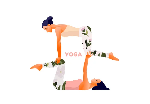 Mujer practicando ejercicio de yoga, pose de yoga. Día Internacional del Yoga . — Archivo Imágenes Vectoriales