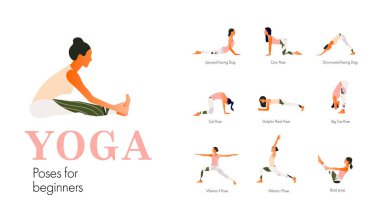 Yeni başlayanlar için bir dizi yoga duruşu.. 