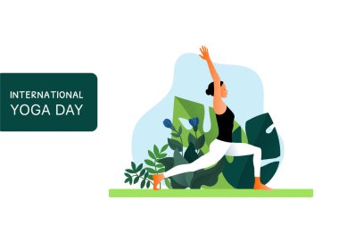 Woman practicing yoga exercise, yoga pose. International Yoga Day. clipart