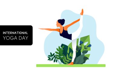 Yoga egzersizi yapan bir kadın, yoga pozu. Uluslararası Yoga Günü.