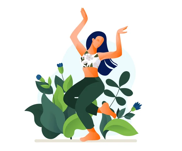 Gelukkig dansen meisje of vrouw dansen in fitness studio vector illustratie. — Stockvector