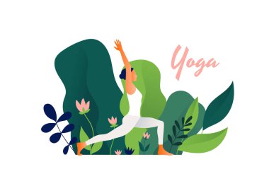 Yoga egzersizi yapan bir kadın, yoga pozu. Uluslararası Yoga Günü.