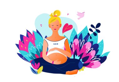 Yoga yapan hamile bir kadın. Aktif, hamile kadın karakteri..