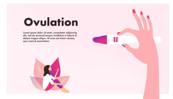 Planning of pregnancy. Pregnant woman. Hand holding ovulation or pregnancy test vector illustration. — 스톡 벡터
