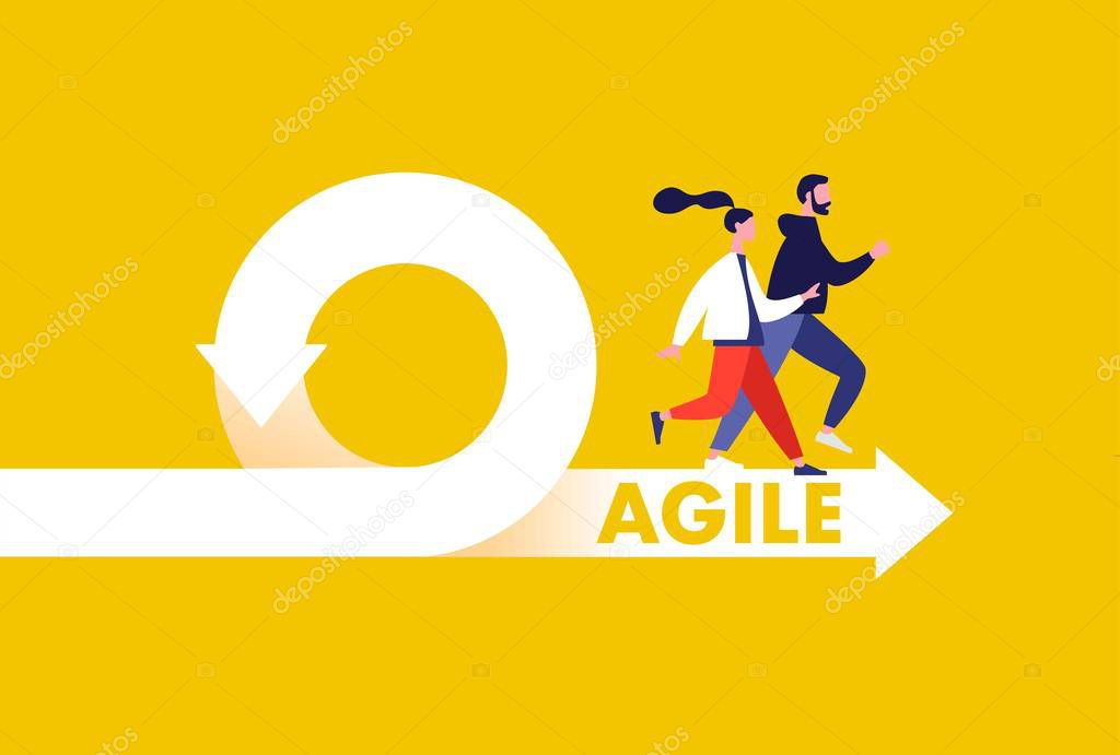 Agile development methodology icon vector illustration. Agile Life Cycle Icon Vector. People running to success. Flexible developing process logo. T-shirt print design.