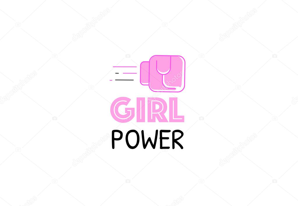 Girl power quote. Female fist in pink fight glove.