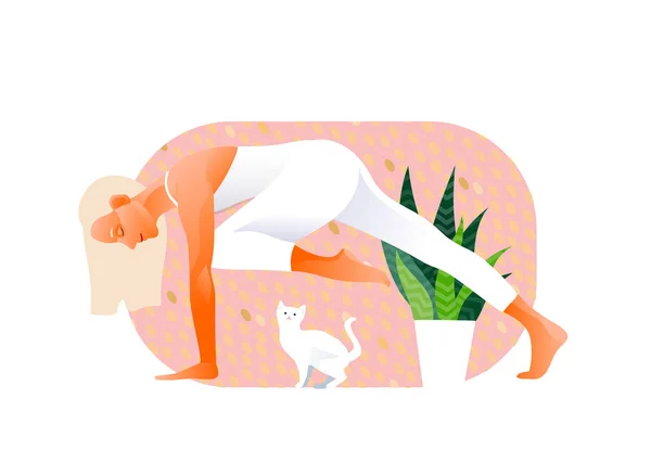 Vrouw die yoga oefeningen doet, yoga pose. Internationale Yoga Dag. — Stockvector