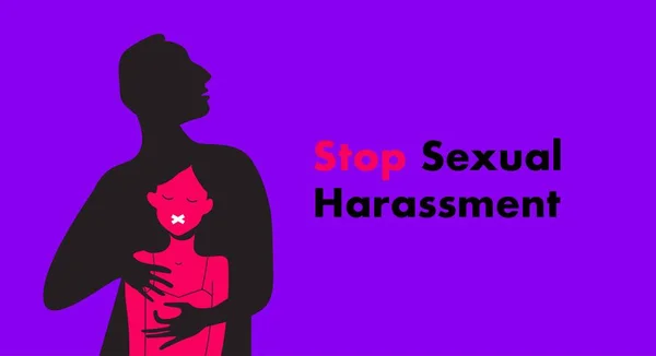 Mettons fin au harcèlement sexuel illustration vectorielle. Fille effrayée souffrant d'un comportement agressif . — Image vectorielle