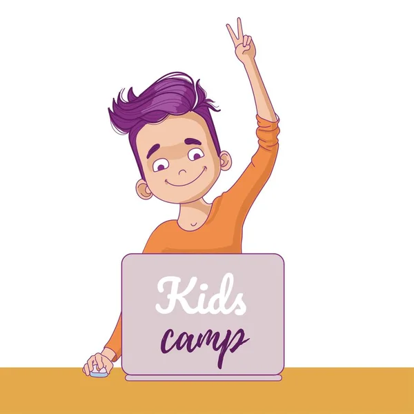 Kids programming summer camp logo. Coding kid. — Stock Vector