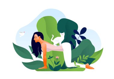 Yoga egzersizi yapan bir kadın, yoga pozu. Uluslararası Yoga Günü.