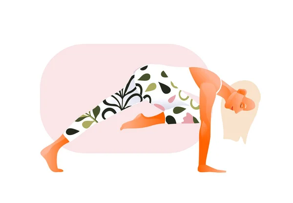 Женщина практикует йогу упражнения, йога поза. Международный день йоги . — стоковый вектор